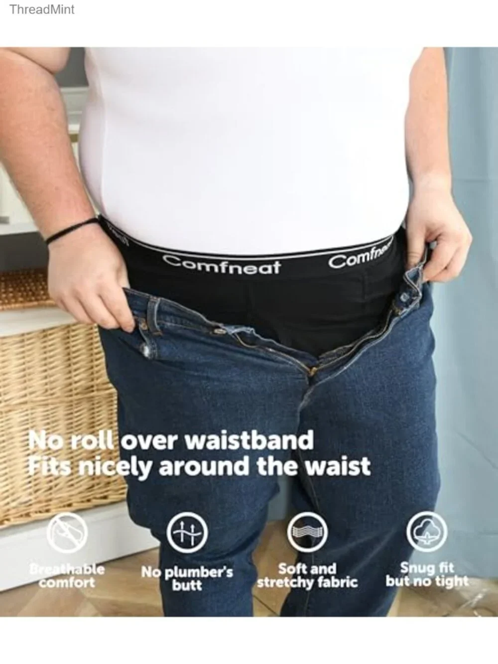 Comfneat Men's Big & Tall Boxer Briefs 5-Pack 3XL-7XL Cotton Spandex